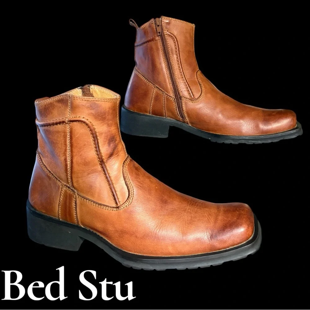 Bed Stu-Men’s 11 side zip boot. Cobbler Series distressed leather. Cognac EUC!